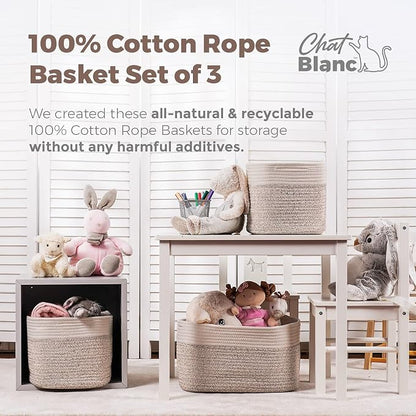 CHAT BLANC Cotton Rope Baskets for Organizing | 15”x10”x9” Storage Baskets for - Image 3
