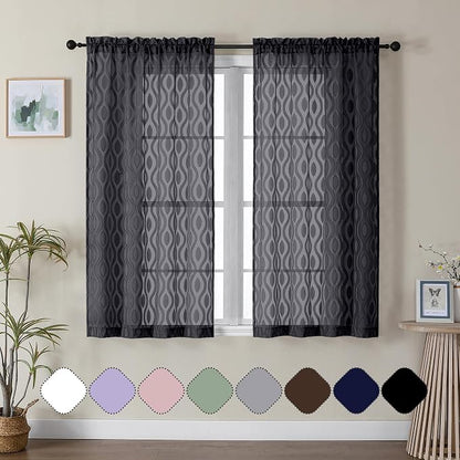 Aiyufeng Sheer Curtains 54 Inch Length 2 Panels, Soft Lightweight Clip Jacquard by Aiyufeng
