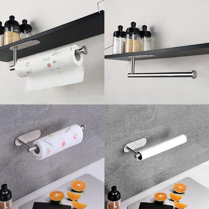 Paper Towel Holder with 2 Hooks-Under Cabinet Paper Towel Holder - Image 2