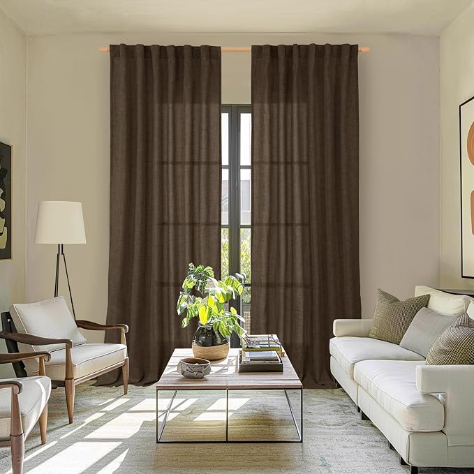 YoungsTex Brown Linen Curtains 84 Inch Length - Image 2
