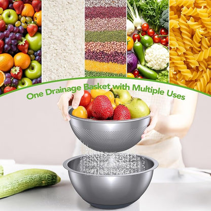 304 Stainless Steel Colander and Strainer, 5QT Large Capacity and 6QT Mixing - Image 3