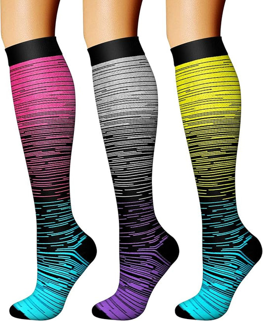 CHARMKING Compression Socks for Women & Men Circulation (3 Pairs) 15-20 mmHg is Best Support for Athletic Running Cycling