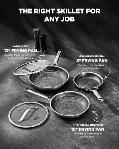 Nonstick Frying Pan Set with 2 Lid, Non-Toxic Tri-Ply Hybrid Ceramic Skillet 3 - Image 3