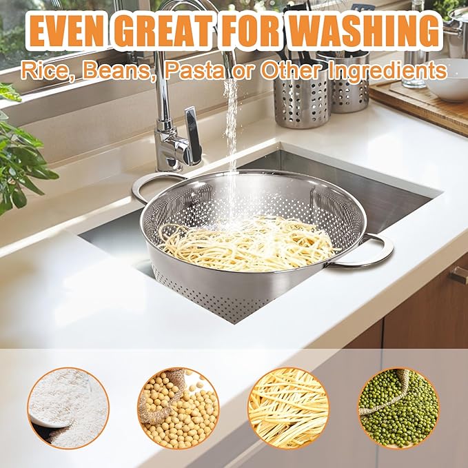 Stainless Steel Colander for Kitchen | 5 Quart Durable Rice and Pasta Strainer - Image 6