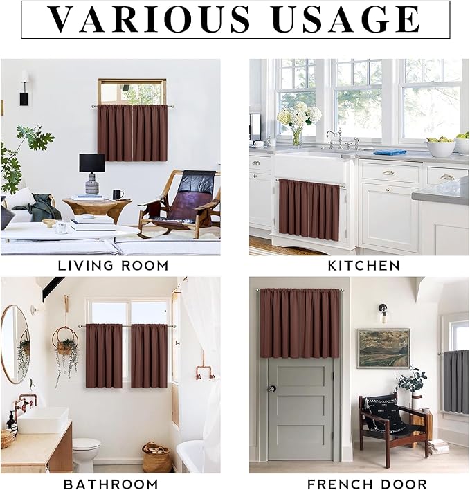 RYB HOME RV Curtains Blackout - Thermal Insulating Privacy Door Windows Camper Curtains for Kids Nursery RV Bunk Bedroom Windows Bathroom, Width 29 x Length 30, Chocolate Brown, 2 Pcs