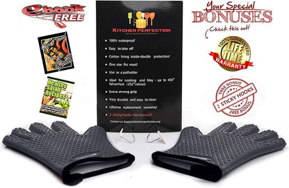 KITCHEN PERFECTION S Silicone Smoker Oven Gloves -Extreme Heat Resistant BBQ - Image 2