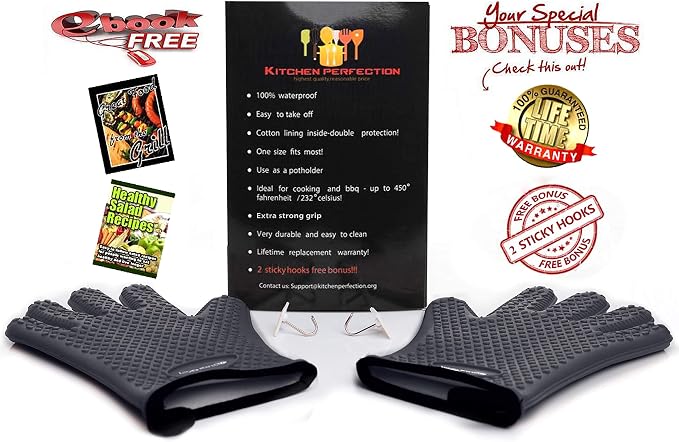 KITCHEN PERFECTION XL Silicone Smoker Oven Gloves-Extreme Heat Resistant BBQ - Image 2