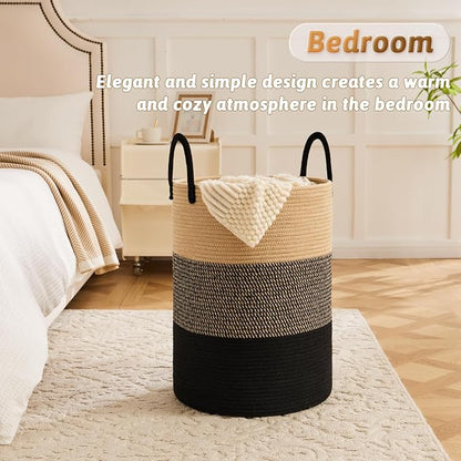Laundry Basket, Woven Cotton Rope Laundry Hamper, 100L - Image 4