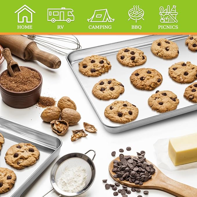 CEKEE Stainless Steel Baking Sheet Set of 2, Cookie Sheet - Image 7