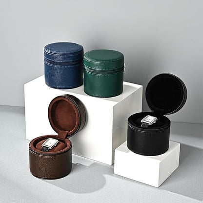 Oirlv Luxury Leather Watch Travel Case Single Watch Case with Removable Pillow(Blue)