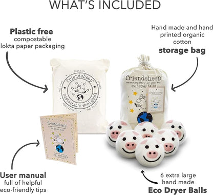 Friendsheep Wool Dryer Balls 6 Pack XL Organic Premium Reusable Cruelty Free - Image 4