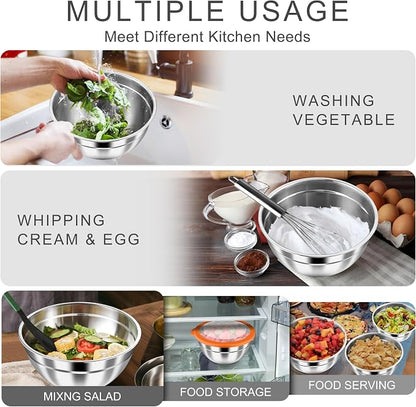HaWare Mixing Bowls with Airtight Clear Lids, 6-Piece Stainless Steel Strong - Image 6