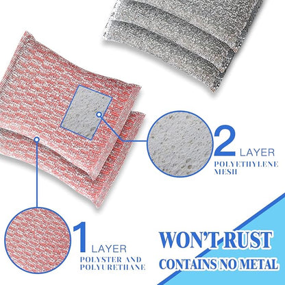 6pcs Stainless Steel Scrubber 2pcs Heavy Duty Scrub Sponges 1pcs Dish Clean - Image 3