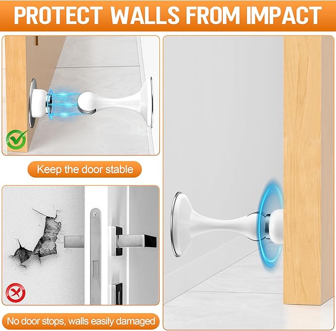 Crosize Magnetic Door Stoppers 4 Pack, Stainless Steel Door Catch - Image 4