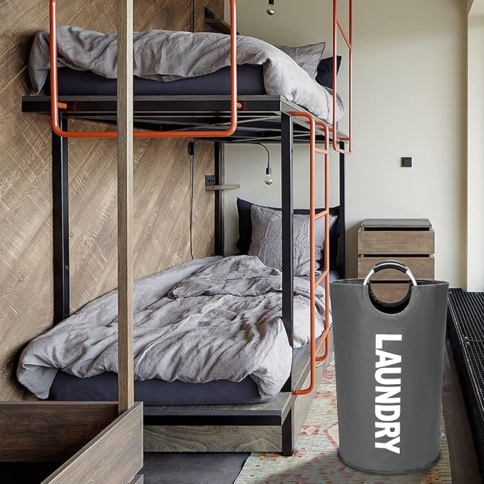 DOKEHOM 90L Large Laundry Basket, Collapsible Laundry Bag, Freestanding Tall Clothes Hamper, Foldable Washing Bin (Dark Grey)