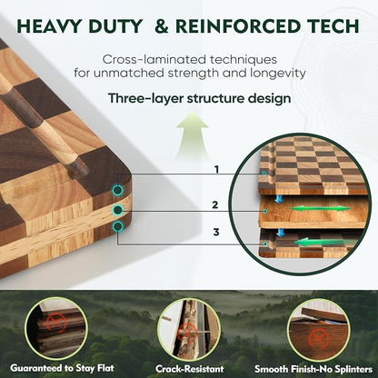 3 Pack Checkered Wood Cutting Board Set Cutting Boards - Image 2