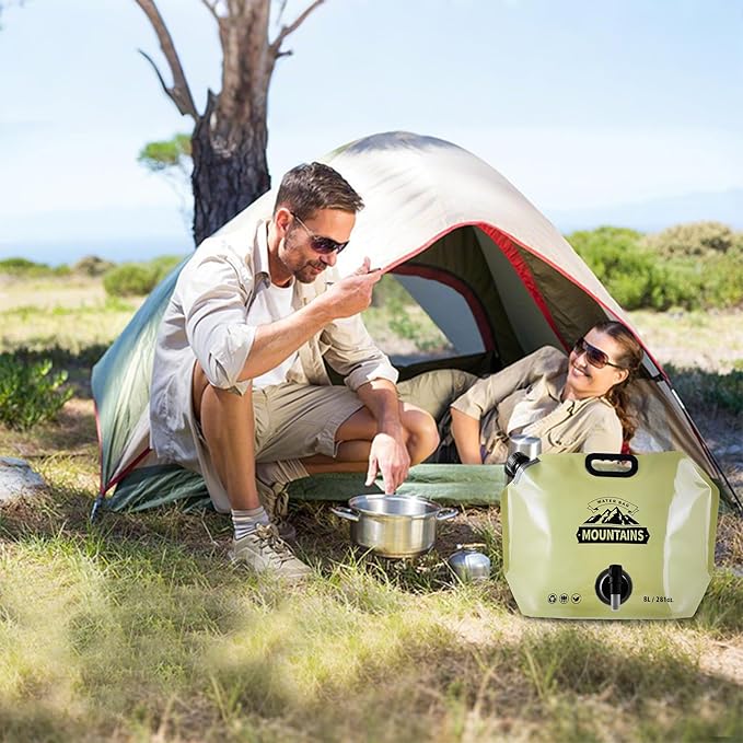 Collapsible 8L Water Storage Bag, BPA-Free Portable Folding Water Jug with Adjustable Faucet, Leakproof Emergency Water Bag for Camping, Hiking, Riding, Outdoor Sport (BEIGE, 2)