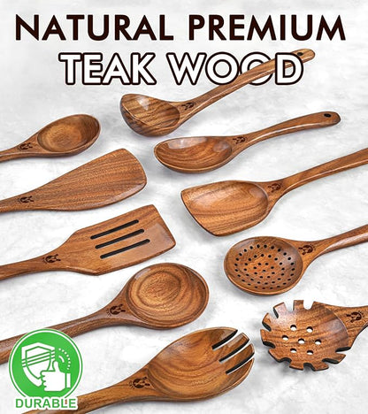 Wooden Spoons for Cooking, Comfortable Grip Wooden Utensil Set for Nonstick - Image 9