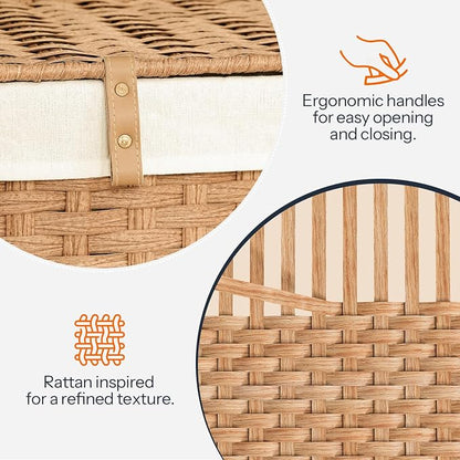 HOOBRO Storage Basket with Lid, 42.3 Gallon Wicker Basket, Handwoven Blanket - Image 6