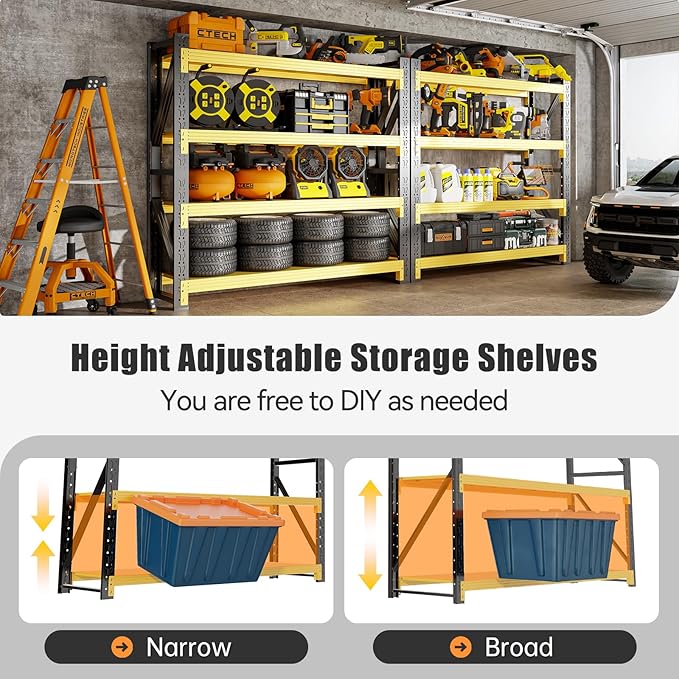 4000LBS Storage Shelves Heavy Duty, 48" W Metal Garage Shelving Units, 4 Tier Adjustable Shelf, Garage Storage Shelves Rack, Industrial Shelving for Warehouse, Basement,48" W x 24" D x 79" H