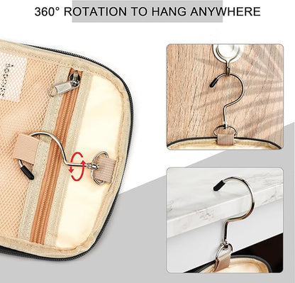 Hanging Travel Toiletry Bag for Women and Men, 6 Organizer Compartments, Large Toiletries essentials, Bathroom Cosmetic Accessories, Water-resistant Makeup Bag, Holds Full-Size Shampoo, Black