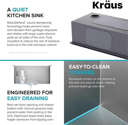 KRAUS Kore 17-Inch Undermount Workstation 16 Gauge Single Bowl Stainless Steel Bar Kitchen Sink with Accessories, KWU111-17