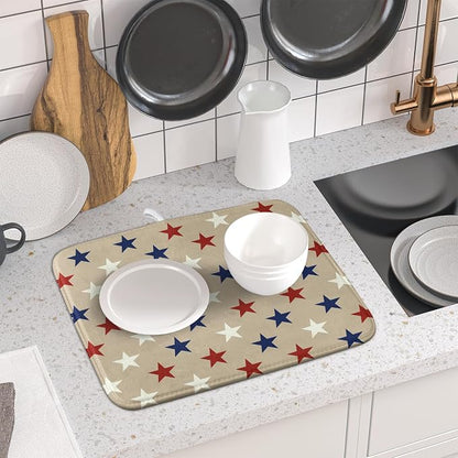 Patriotic July of 4th Blue Red White Star Dish Drying Mat - Image 6