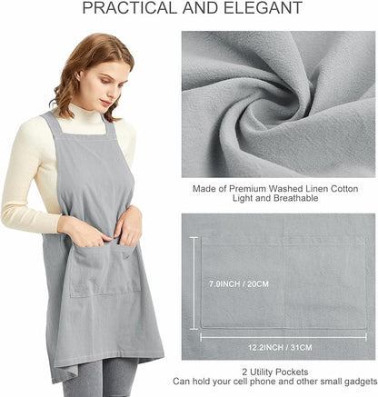 ELEZAY Aprons for Women with Pockets Plus Size Comfort Cross Back No Tie Cotton - Image 4