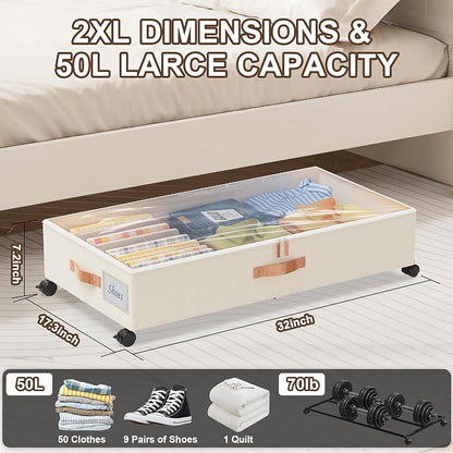 Under Bed Storage with Wheels, XXL 65L Under the bed storage Organizer Bins - Image 5