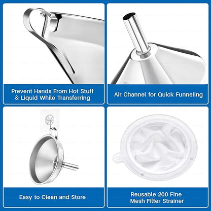 Kitchen Funnel with Strainer and 200 Fine Mesh Filter, 5 Inch Food Grade 18/8 - Image 3