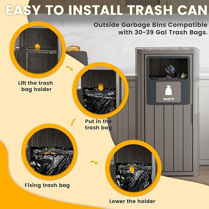 Outdoor Trash Can, Waterproof Resin Garbage Can Indoor and Outdoor Use - Image 6