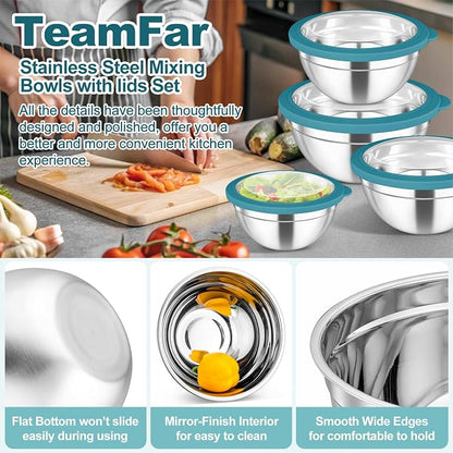 TeamFar Mixing Bowls Set, 4.5/3/1.5/1/0.7 QT Stainless Steel Nesting Salad Bowls - Image 5