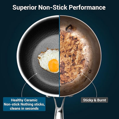 8 Inch Tri-Ply Stainless Steel Hybrid Frying Pan, Ceramic Nonstick Skillet - Image 3