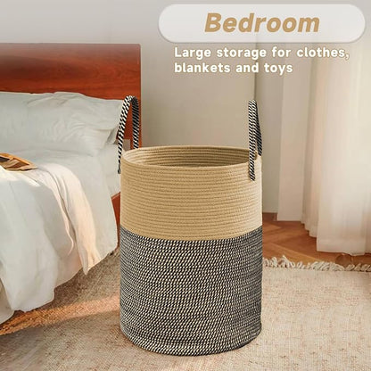 Large Woven Laundry Basket Hamper, 80L Cotton Rope Storage Bin - Image 4