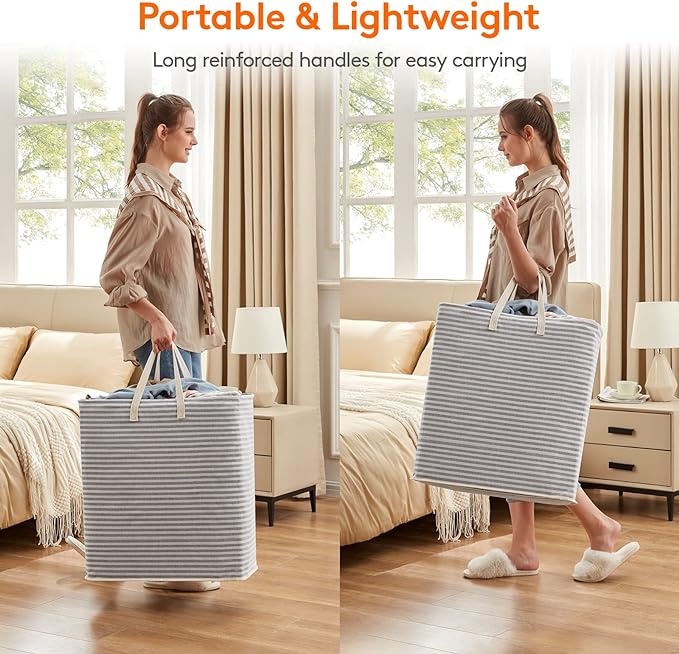 Lifewit Laundry Hamper Large Collapsible Laundry Basket, Freestanding Waterproof Clothes Hamper Storage with Easy Carry Handles for Clothes in Bedroom Bathroom College Dorm for Adults, Gray, 100L