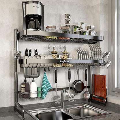Over Sink Dish Drying Rack, 3 Tier Adjustable Length Full Stainless Steel Large by Loyalfire