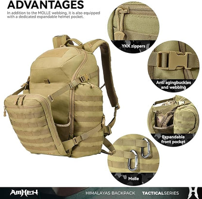 52L Tactical Backpack Military Molle Assault Pack - 3 Day Bugout Survival Rucksack, Hydration Compatible,Tan