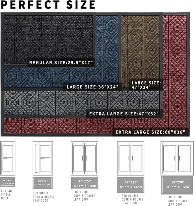 Yimobra Door Mat, Outdoor Indoor Entrance Welcome Mat, Heavy Entry Front Door Mat, Stain & Fade Resistant, Low Profile, Sturdy Rubber, Easy Clean Patio Floor Mat, Waterproof, 36 x 24, Brown