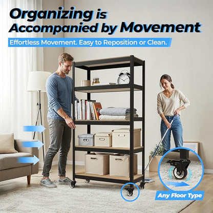 HOMEDANT House 5-Tier Metal Rolling Cart Shelf Rack Casters Heavy Duty - Image 7