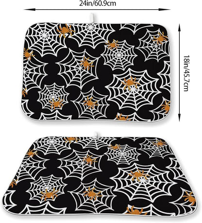 Halloween Dish Drying Mat 18x24 Inch Black Orange Golden Spider Webs Drying Mat - Image 2