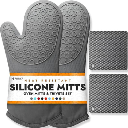 BPA-Free Soft Silicone 4 Piece Oven Mitts & Trivets Set by HOMWE