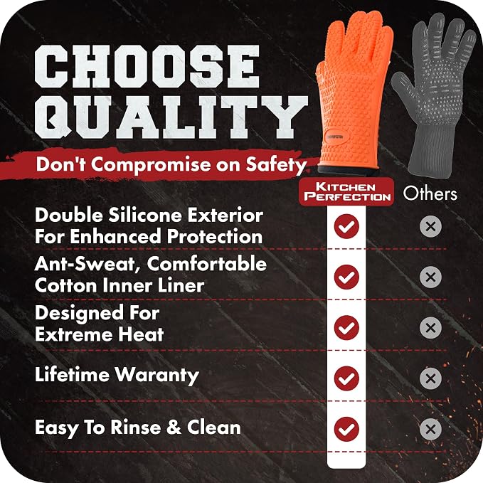 KITCHEN PERFECTION Silicone Smoker Oven Gloves -Extreme Heat Resistant BBQ - Image 8