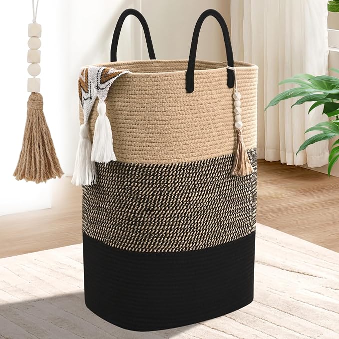 Woven Laundry Basket for Clothes, 100 L Large Rectangle Laundry Hampers by WENMER
