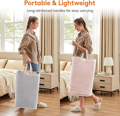 Lifewit 2 Pack Laundry Hamper Large Collapsible Laundry Basket, Freestanding Waterproof Cloth Hamper with Easy Carry Handles in Laundry Room Bedroom Bathroom Dorm for Adult, Gray&Pink, 2 x 80L