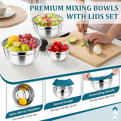 P&P CHEF Mixing Bowls with Visible Airtight Lids Set of 5, 10-Piece Stainless - Image 5