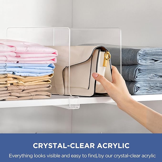 HBlife 12 Inches Tall Clear Shelf Dividers, 4 Pack Purse Organizer - Image 3