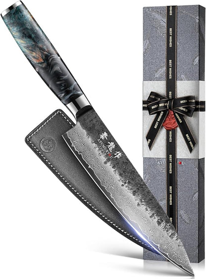 Japanese Chef Knife 8'', Hand Forged 67-Layer Damascus VG10 Core Kitchen Knife by Atumuryou