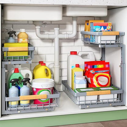 Kitstorack Under Sink Organizer, 2 Tier Under the Sink Storage, Slide out Pull by Kitstorack
