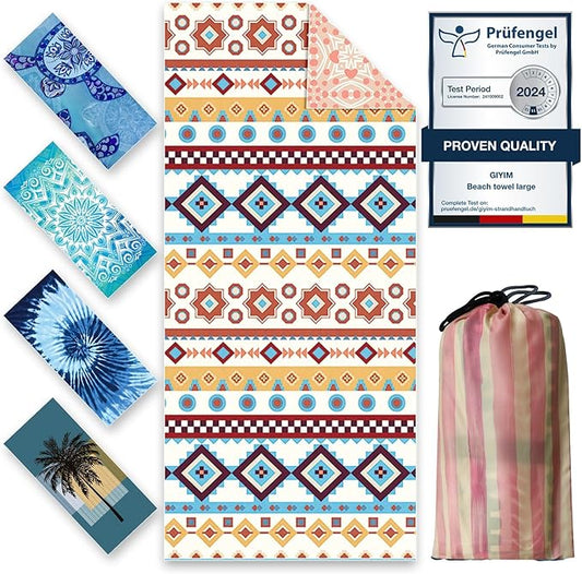 Beach Towels Oversized - 71"x 39" 250GSM Microfiber Beach Towels for Adults, Lightweight Quick Dry Absorbent Compact Sand Free Beach Towel for Swimming Pool, Camping, Yoga, Travel(Boho)