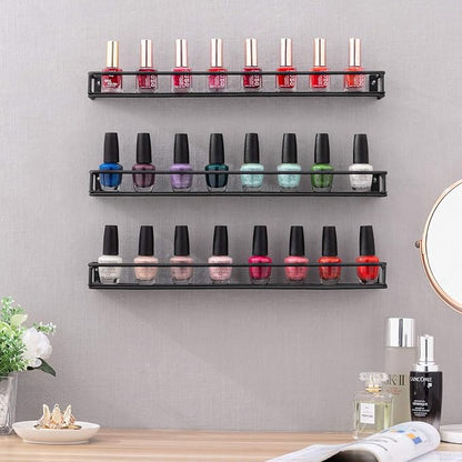 MyGift Set of 3 Wall-Mounted Black Metal Nail Polish and Essential Oils Display - Image 2